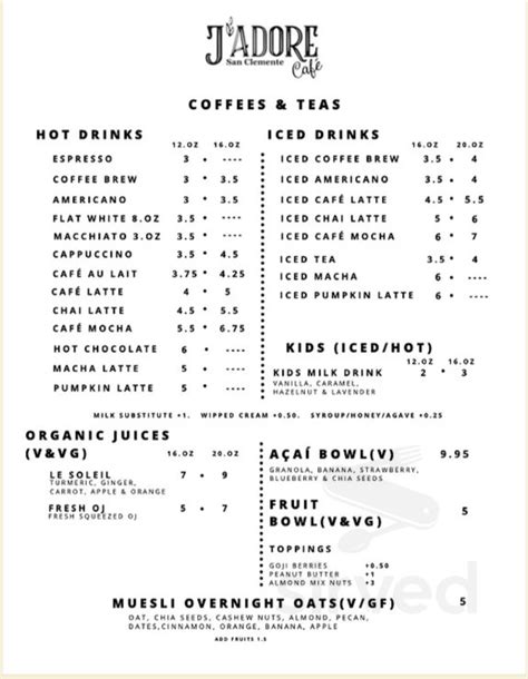 j'adore san clemente menu.